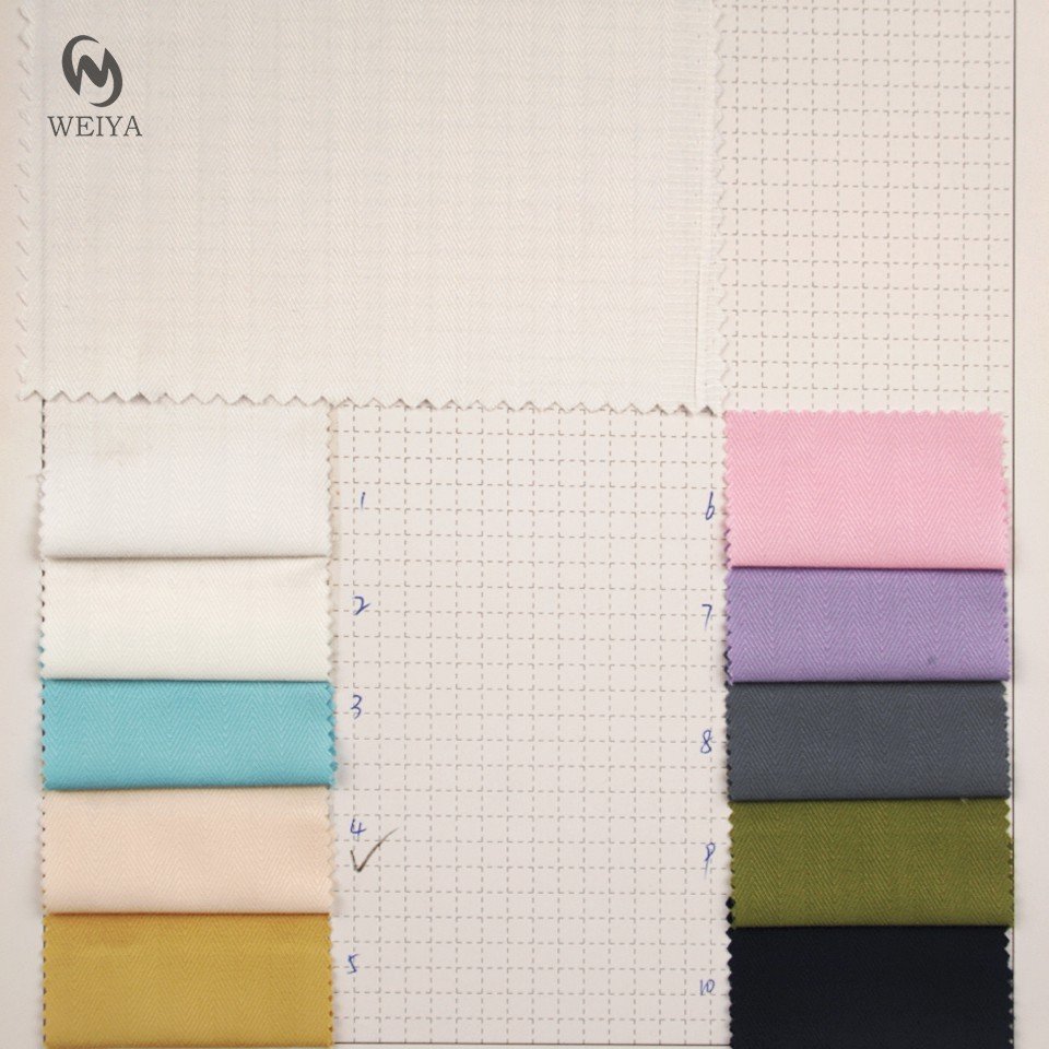 Woven factory custom stretch solids pocket lining herringbone calvary twill bamboo fiber shirting fabric