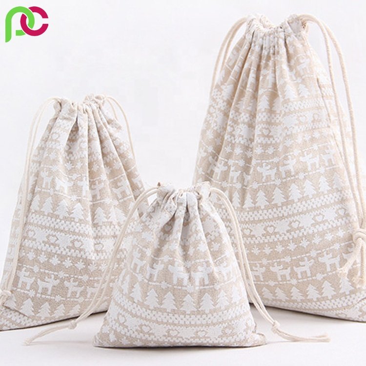 Quality Fabric Multi size Custom Printed Organic Canvas Cotton Tote Cosmetic Storage Gift Drawstring Pouch Bag