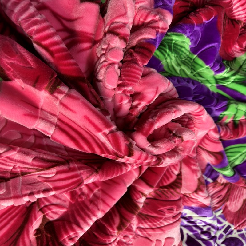 Wholesale Hot Sale Thick 100% Polyester Printing and Embossing Raschel Blanket Fabric for Winter