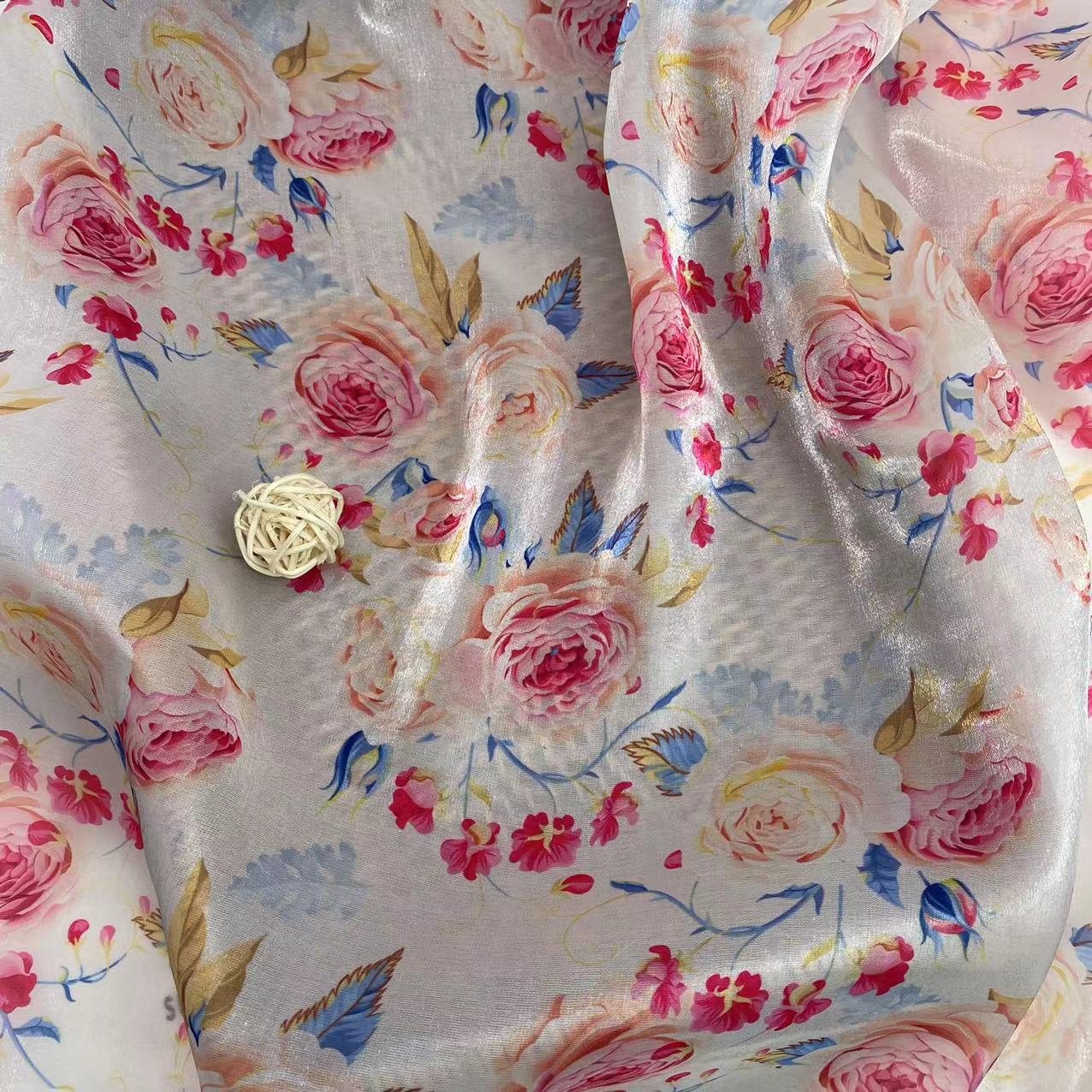 Wholesale 64gsm transparent stock digital printing beautiful flowers liquid organza fabric for women and girl's dress
