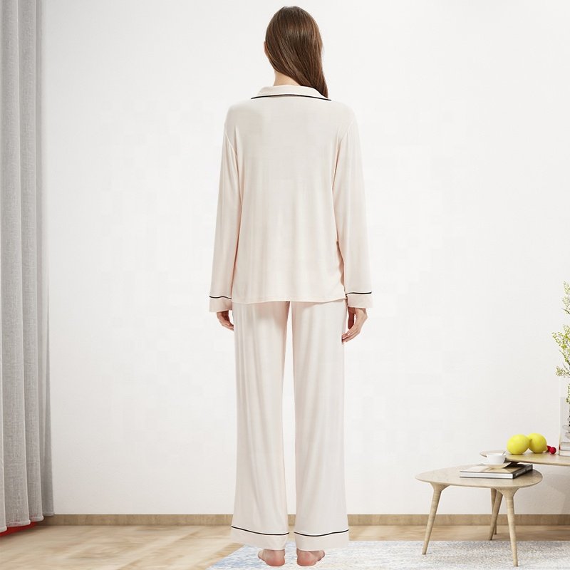 High Quality Women'S Sleepwear Classic Piping Modal Bamboo Pajama Set Luxury Pajamas for Women Set