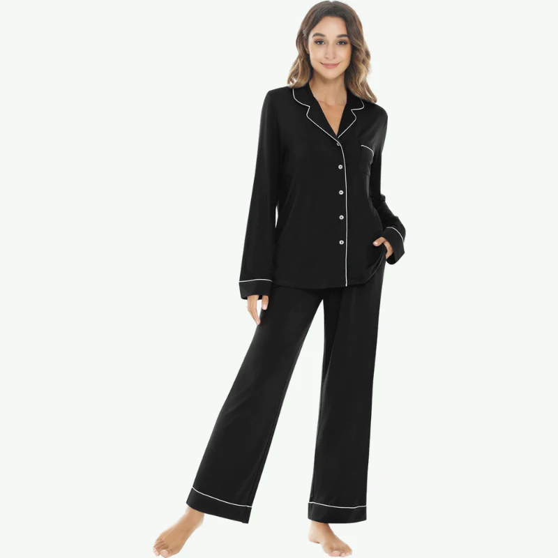 High Quality Women'S Sleepwear Classic Piping Modal Bamboo Pajama Set Luxury Pajamas for Women Set