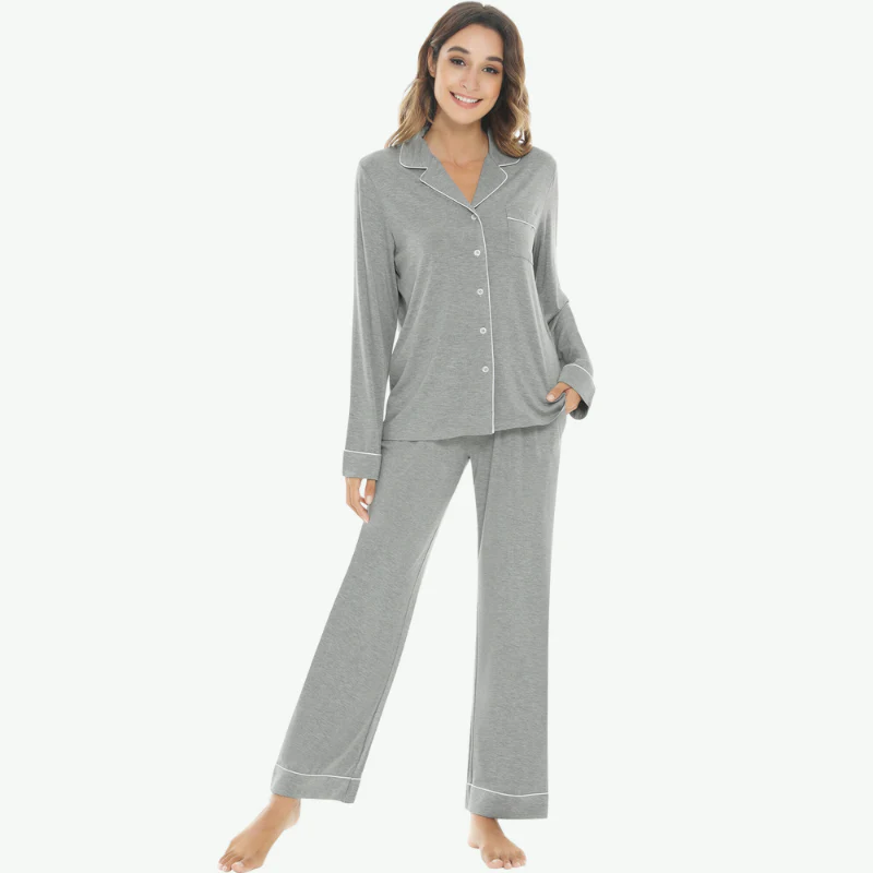 High Quality Women'S Sleepwear Classic Piping Modal Bamboo Pajama Set Luxury Pajamas for Women Set