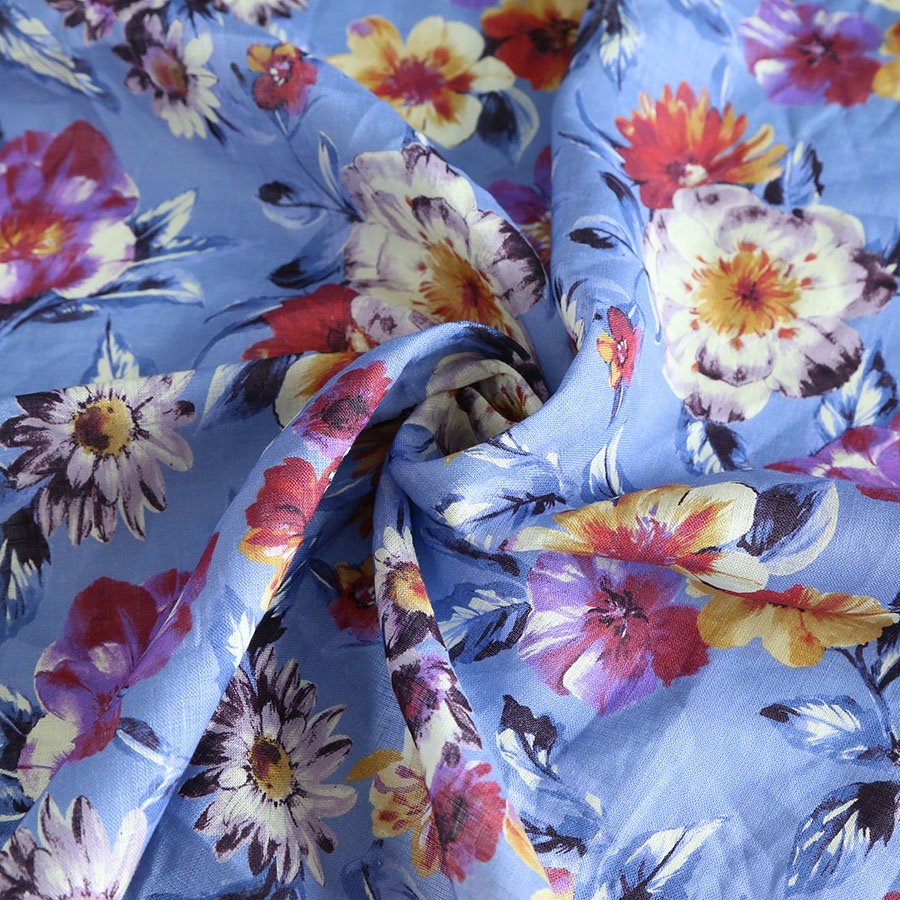 Digital printing floral design on 100% Linen fabric for dresses