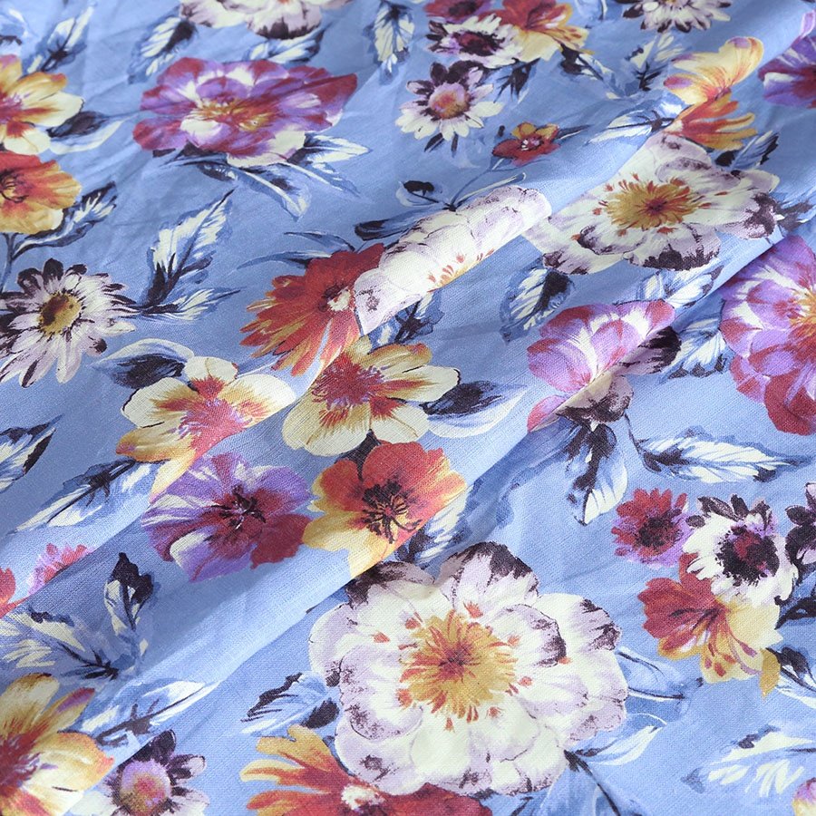 Digital printing floral design on 100% Linen fabric for dresses