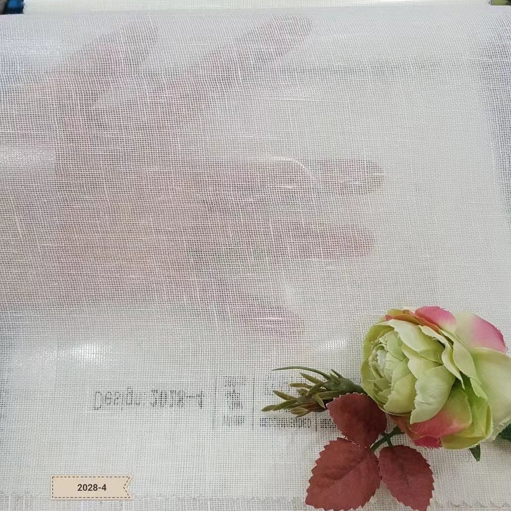 Hot Selling Textured Linen Style Slub Sheer Fabric 100%Polyester Slub Linen Look Sheer Curtain Fabric Hometextile