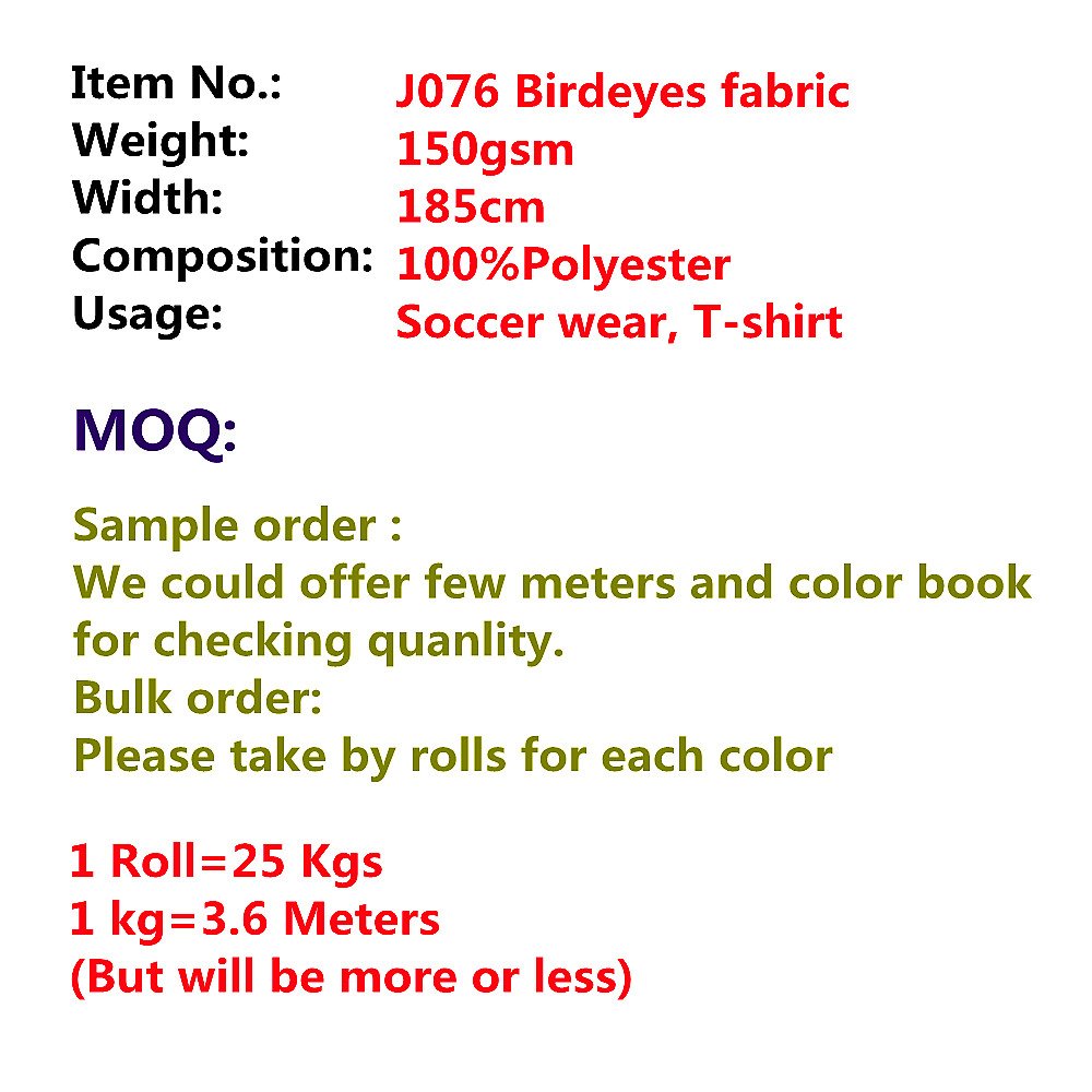 J076-4 Garment use 48s knitted warp 100% polyester sport birdeye mesh fabric