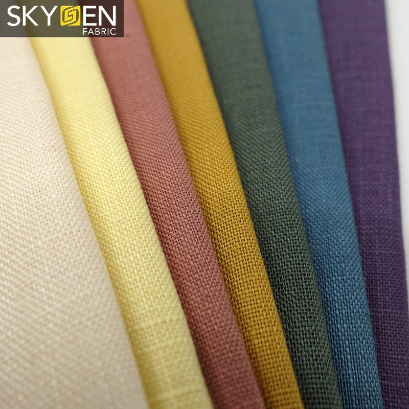 Skygen 150gsm 200 colors shirts dress summer textile china manufacturer solid 100 pure linen fabric