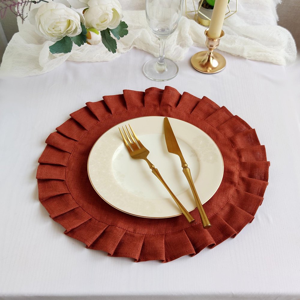 French Luxury Flax pure Linen Striped Checkered napkins for wedding Embroidered grid Cotton Linen napkin fabric placemat