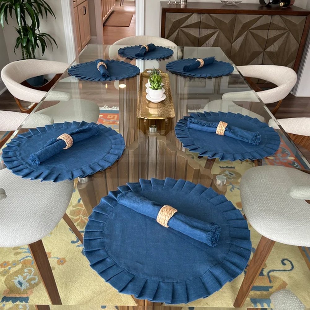 French Luxury Flax pure Linen Striped Checkered napkins for wedding Embroidered grid Cotton Linen napkin fabric placemat