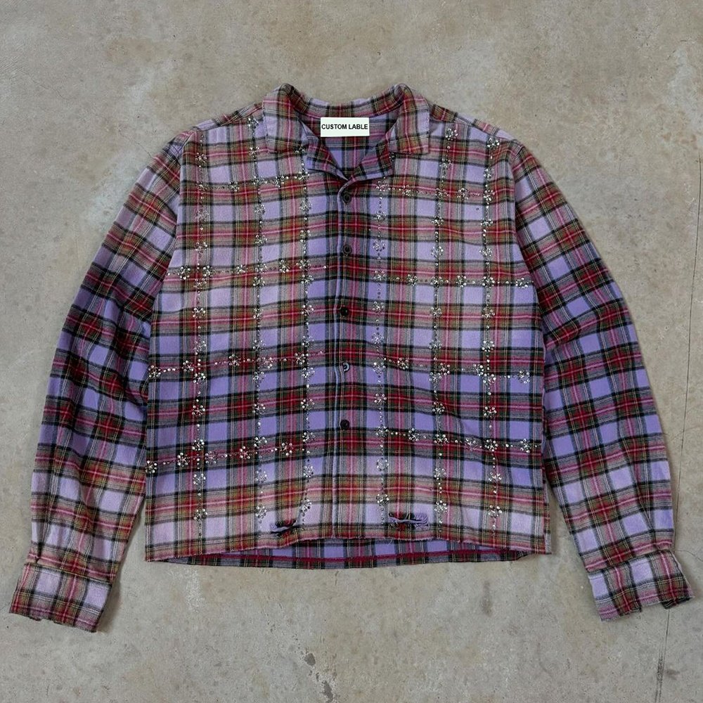 Custom Fabric Flannel Linen Shirt Embroidery 100% Cotton Casual Long Sleeve Shirts for Men