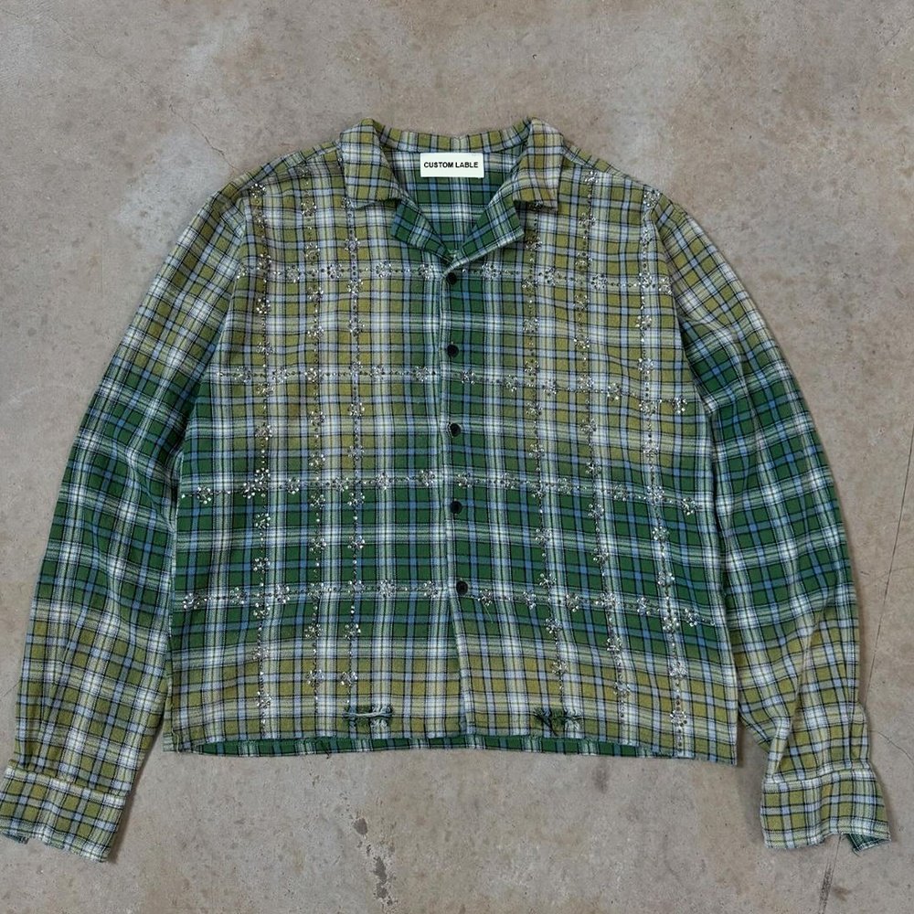 Custom Fabric Flannel Linen Shirt Embroidery 100% Cotton Casual Long Sleeve Shirts for Men