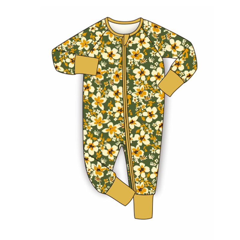 Custom Best Selling Elastic Long Sleeve Bamboo Baby Pajamas Kids Clothes for New Born Babies with Zipper