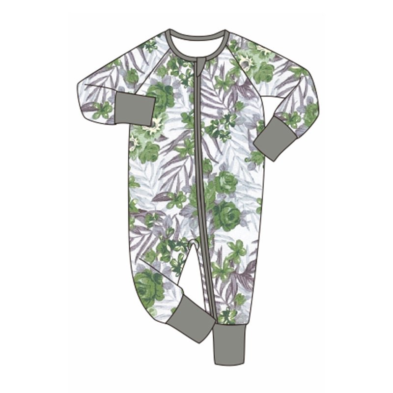 Custom Best Selling Elastic Long Sleeve Bamboo Baby Pajamas Kids Clothes for New Born Babies with Zipper