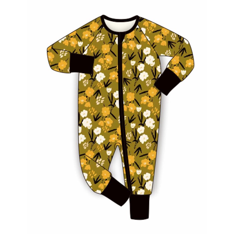 Custom Best Selling Elastic Long Sleeve Bamboo Baby Pajamas Kids Clothes for New Born Babies with Zipper