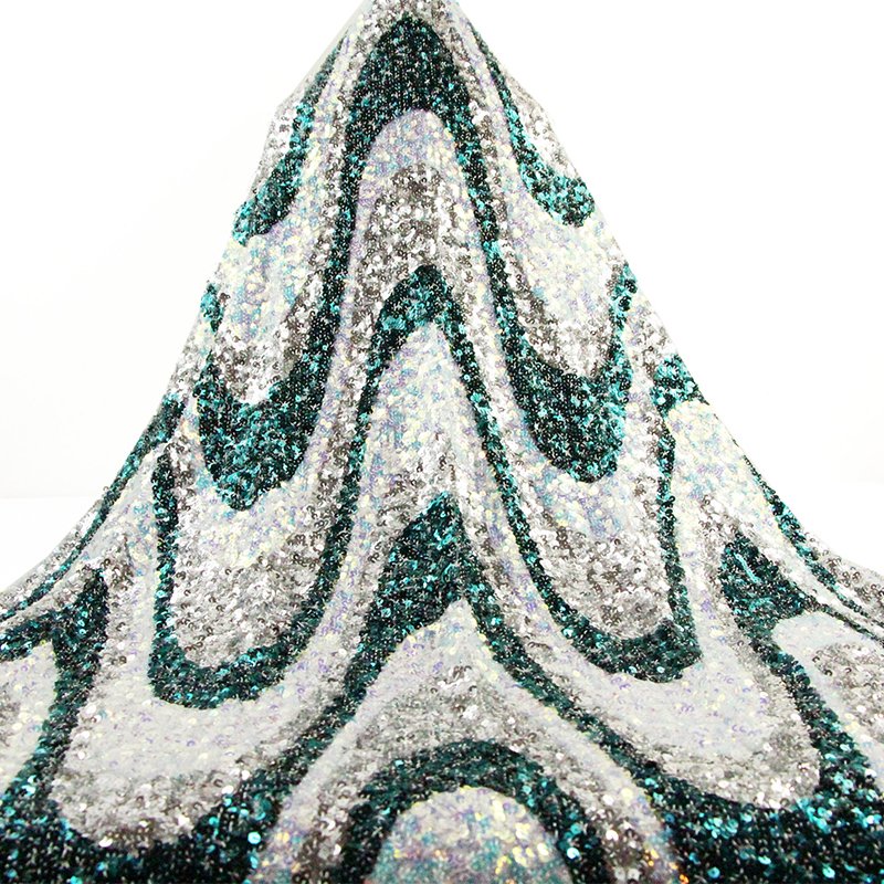 New Design 2020 Big Rectangle Wave Sequin Fabric Mesh Elastic Sparkling Party Embroidery Sequin Lace Fabric