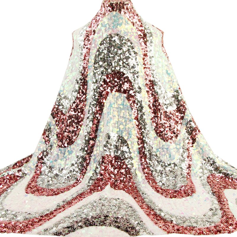 New Design 2020 Big Rectangle Wave Sequin Fabric Mesh Elastic Sparkling Party Embroidery Sequin Lace Fabric