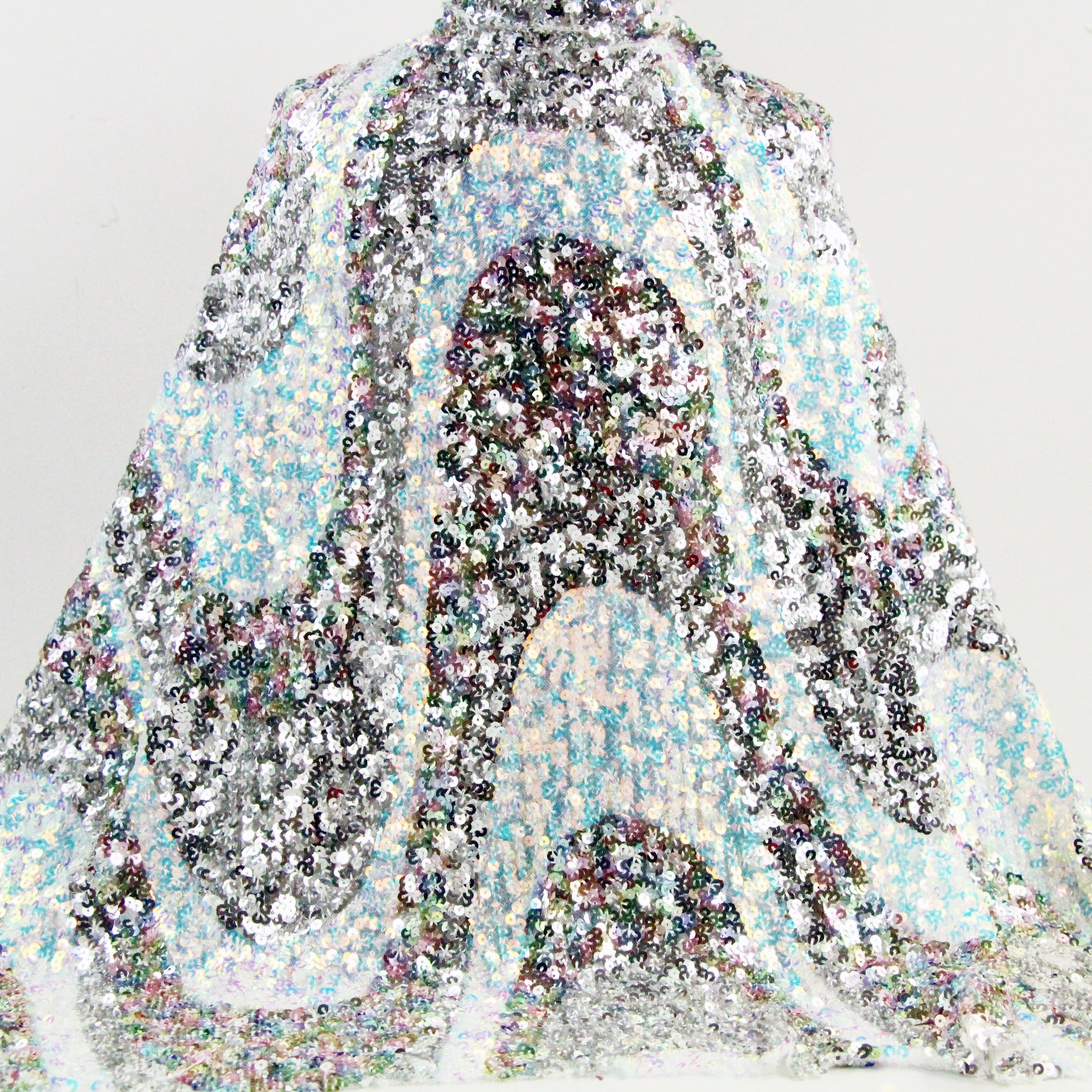 New Design 2020 Big Rectangle Wave Sequin Fabric Mesh Elastic Sparkling Party Embroidery Sequin Lace Fabric