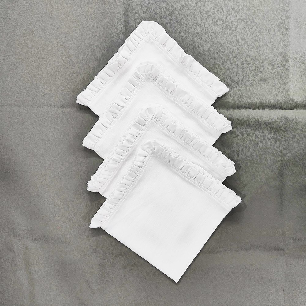 Color Block Ruffle Edge pure Linen napkins for wedding OEKO-Tex organic French fabric Embroidered Cotton Linen napkin placemat