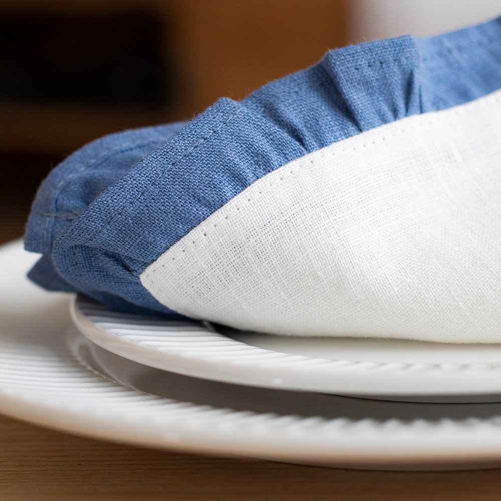 Color Block Ruffle Edge pure Linen napkins for wedding OEKO-Tex organic French fabric Embroidered Cotton Linen napkin placemat