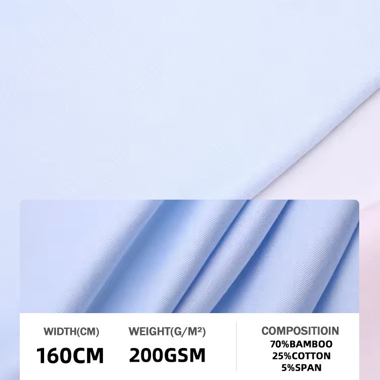 Wholesale Custom Eco-friendly 25% Cotton 70% Bamboo Shirt 5% Spandex Fabric Roll Bamboo Fabric for Clothes