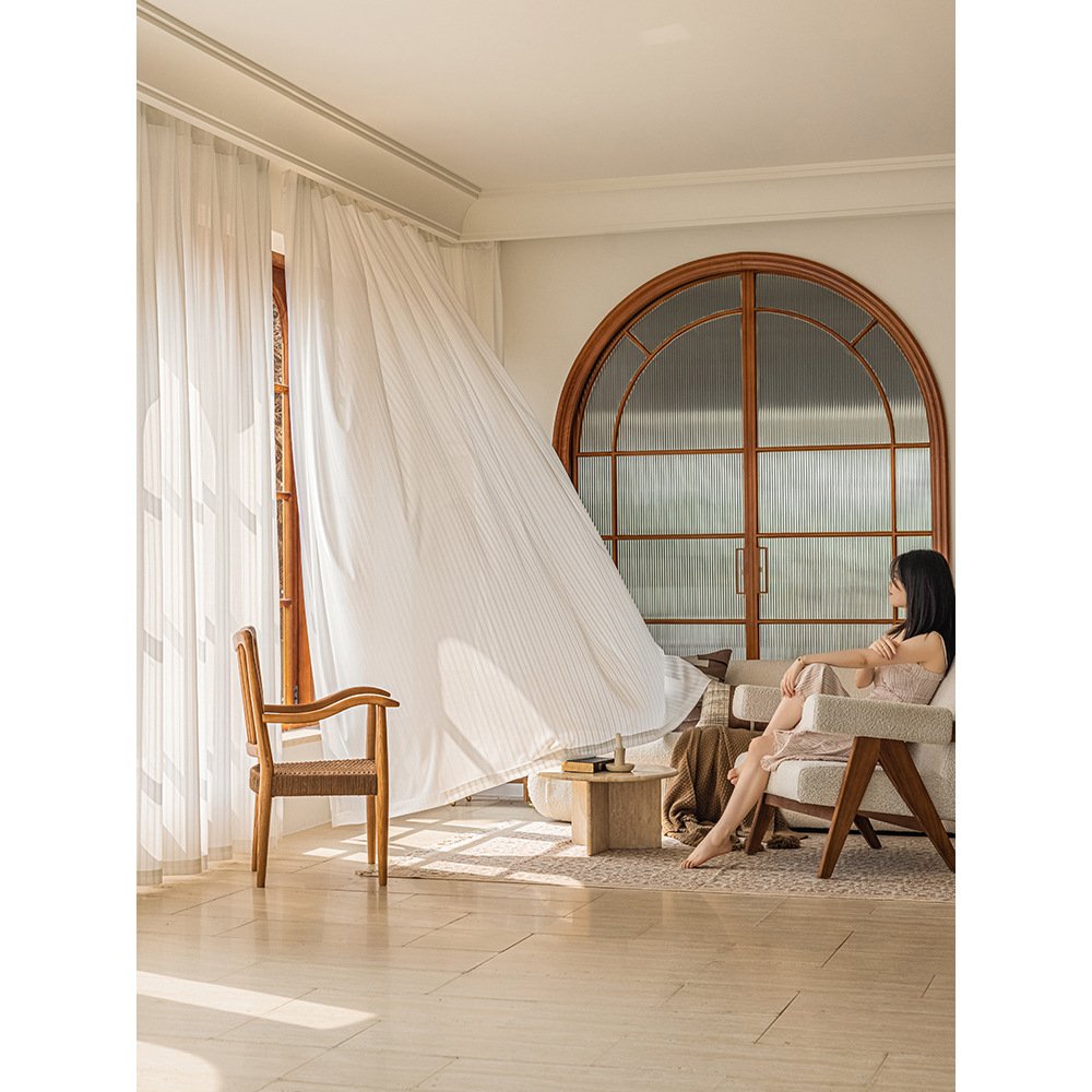 New sunscreen mirror thickened light opaque striped yarn living room bedroom balcony curtain curtain fabric wholesale