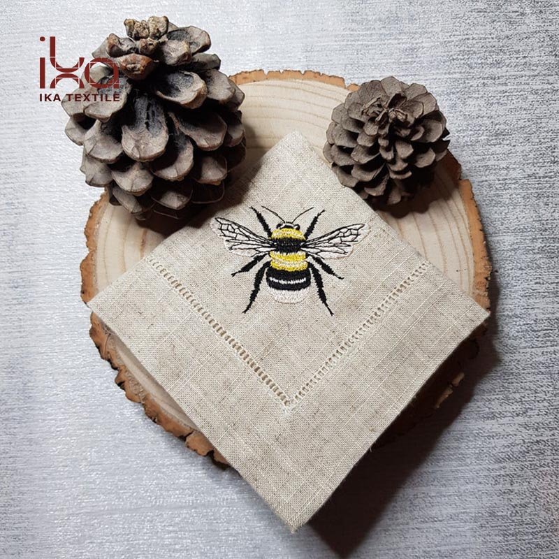 Environmental Protection Wholesale Eevents Hem Stitch Nordic Style Grey Linen Embroidered Cloth Table Napkin