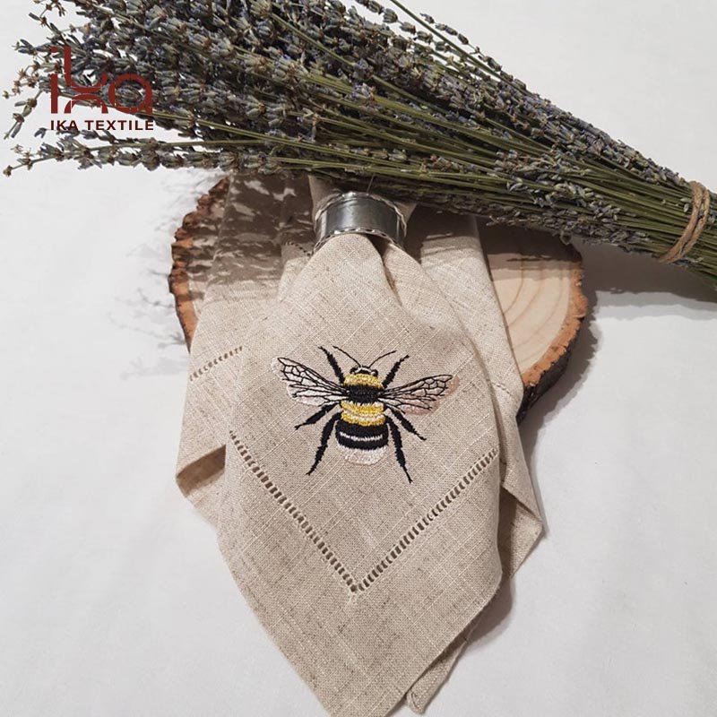 Environmental Protection Wholesale Eevents Hem Stitch Nordic Style Grey Linen Embroidered Cloth Table Napkin