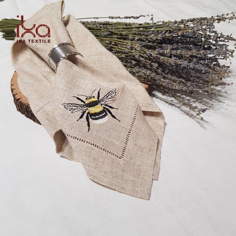 Environmental Protection Wholesale Eevents Hem Stitch Nordic Style Grey Linen Embroidered Cloth Table Napkin
