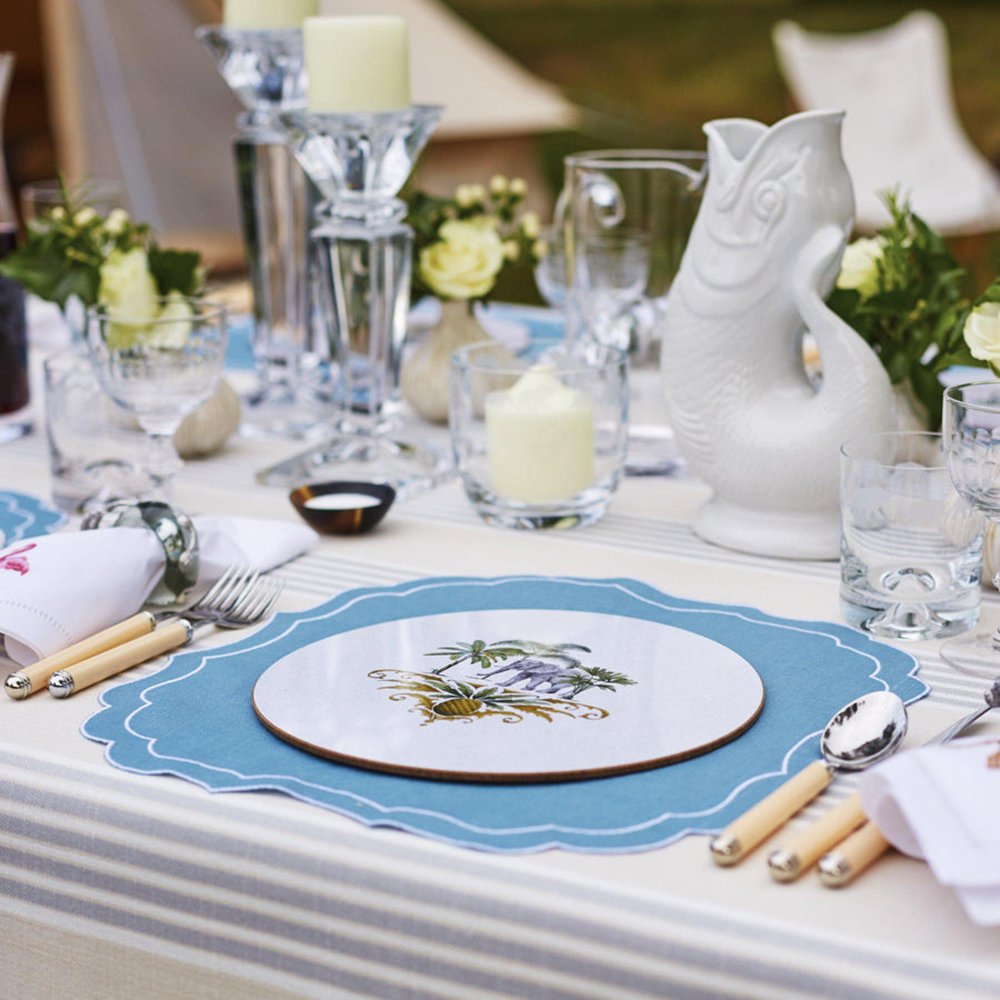 Luxury French pure organic flax fabric Table Linens placemat Scalloped edge Embroidered Linen Napkin for Wedding Custom