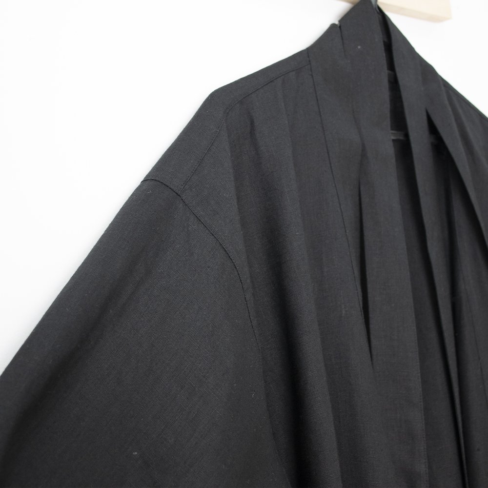 summer short sleeve belted unisex black sustainable linen bathrobe 100% linen beach kimono