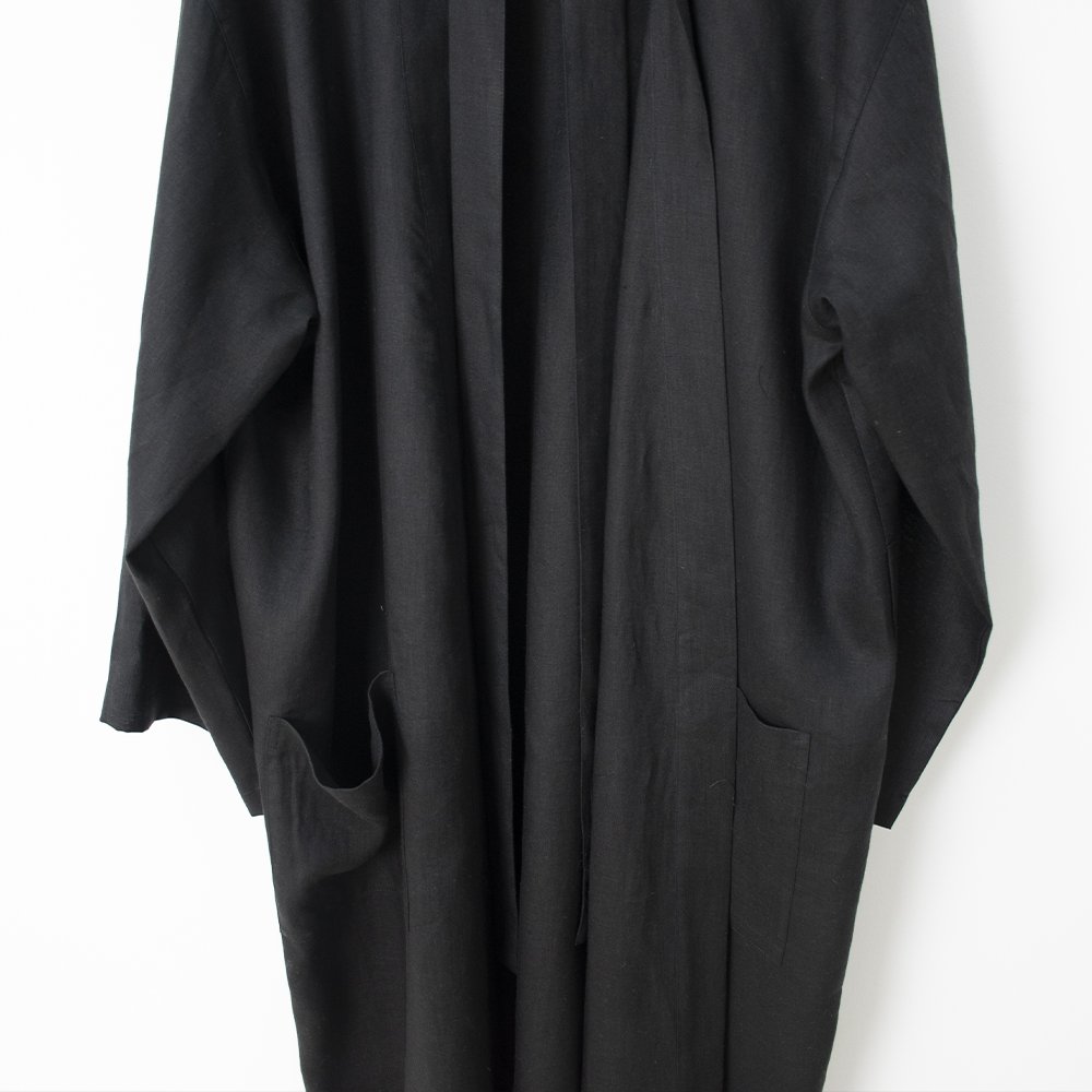 summer short sleeve belted unisex black sustainable linen bathrobe 100% linen beach kimono
