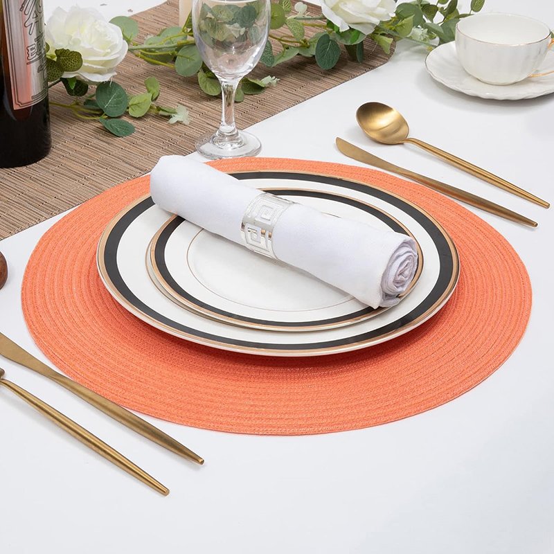 Blue Round Tassel Placemat Cotton Fashionable And Elegant Desktop Decoration Woven Plate Mat