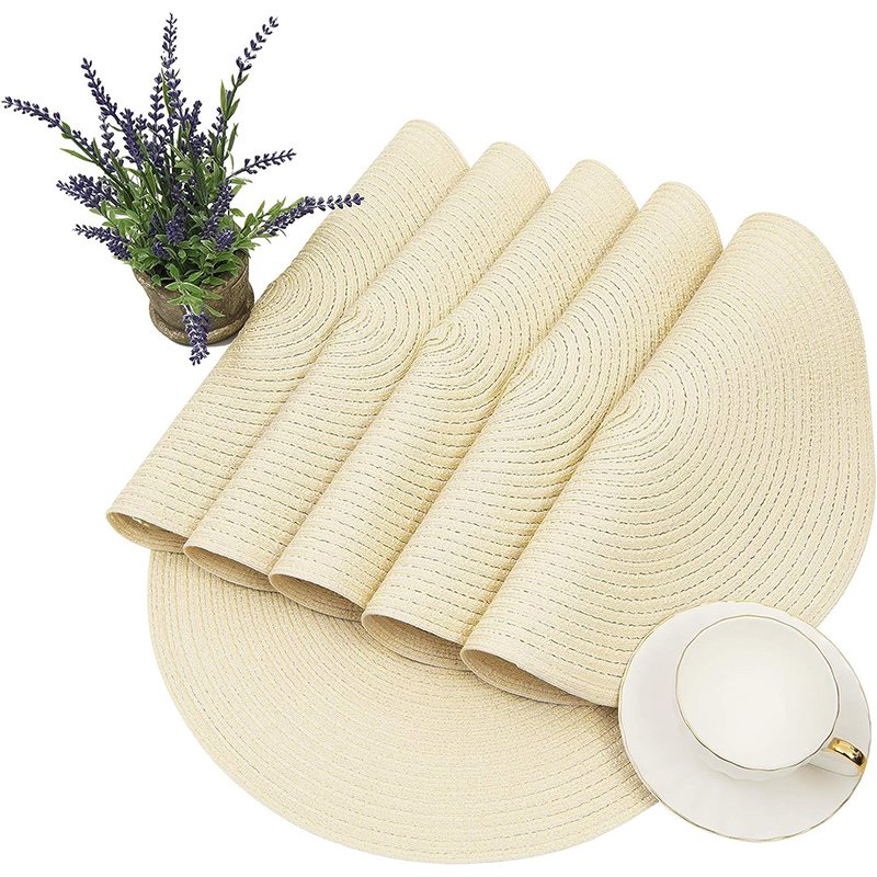 Blue Round Tassel Placemat Cotton Fashionable And Elegant Desktop Decoration Woven Plate Mat