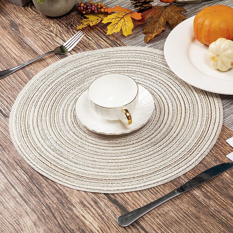 Blue Round Tassel Placemat Cotton Fashionable And Elegant Desktop Decoration Woven Plate Mat
