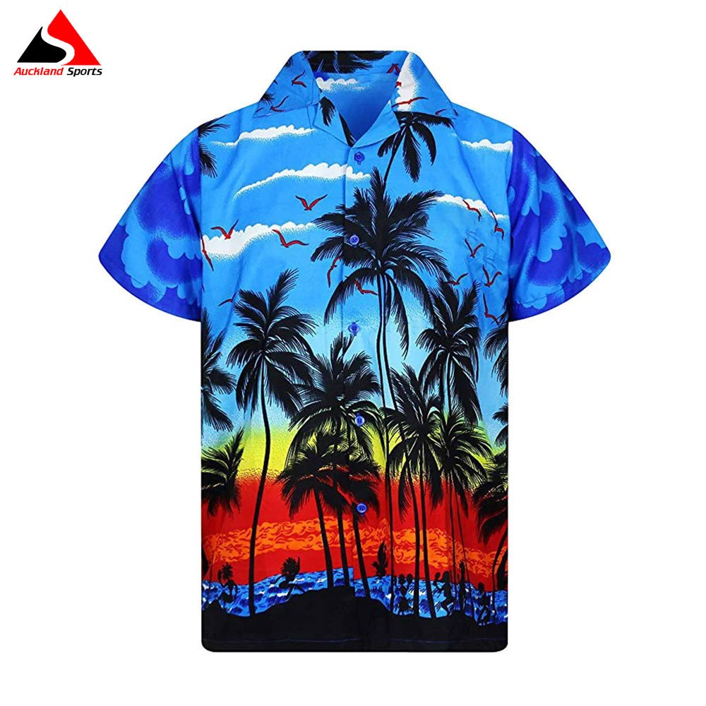 Wholesale Hawaiian Shirt Men Loose Breathable Customized Shirts Men Fashion Palm Tree Printed Beach Wear Cuban Collar Shirt
