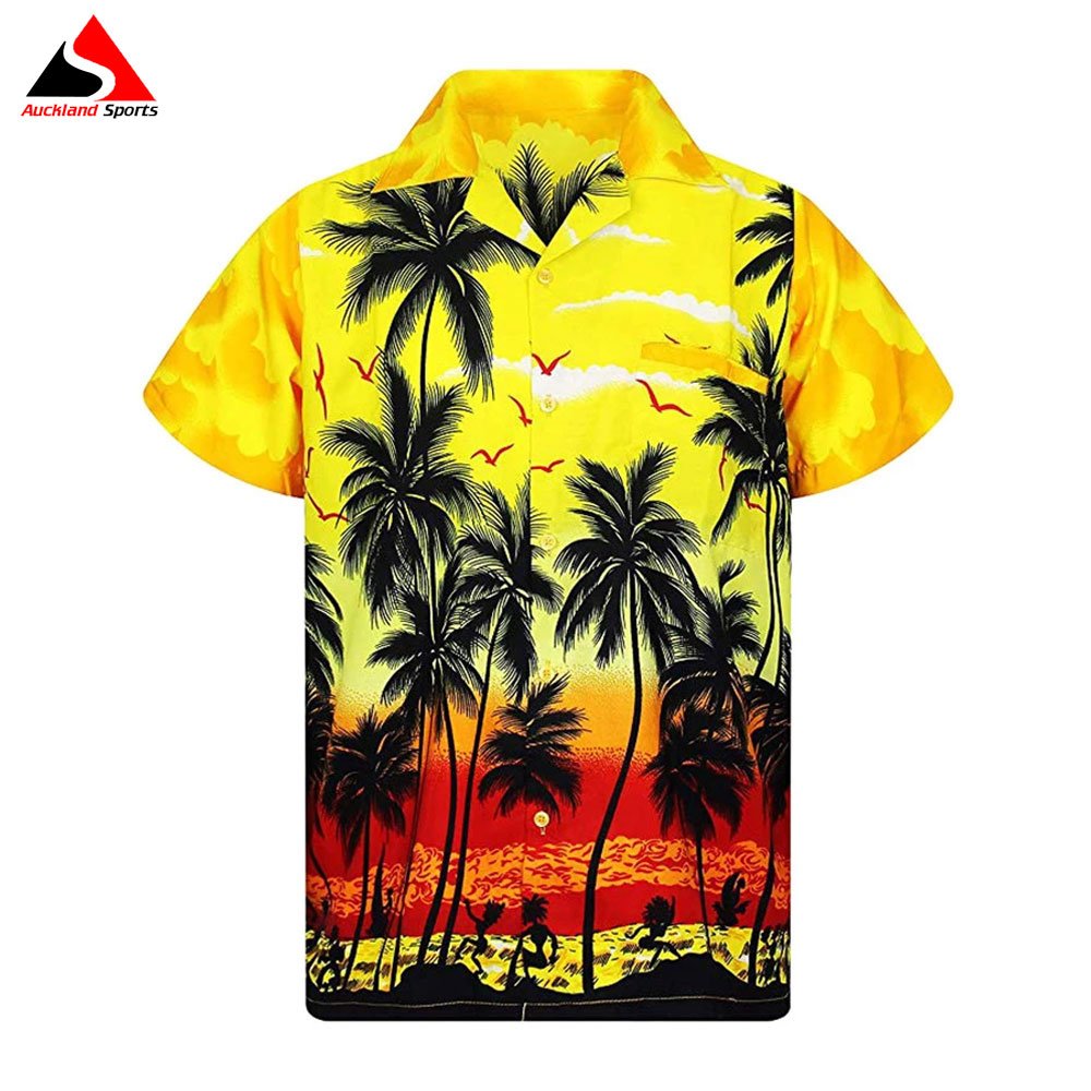 Wholesale Hawaiian Shirt Men Loose Breathable Customized Shirts Men Fashion Palm Tree Printed Beach Wear Cuban Collar Shirt