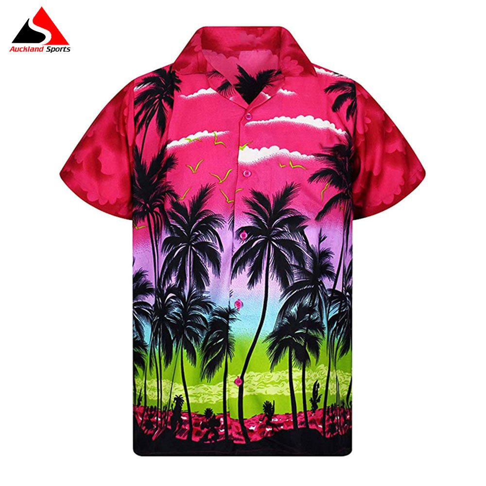 Wholesale Hawaiian Shirt Men Loose Breathable Customized Shirts Men Fashion Palm Tree Printed Beach Wear Cuban Collar Shirt