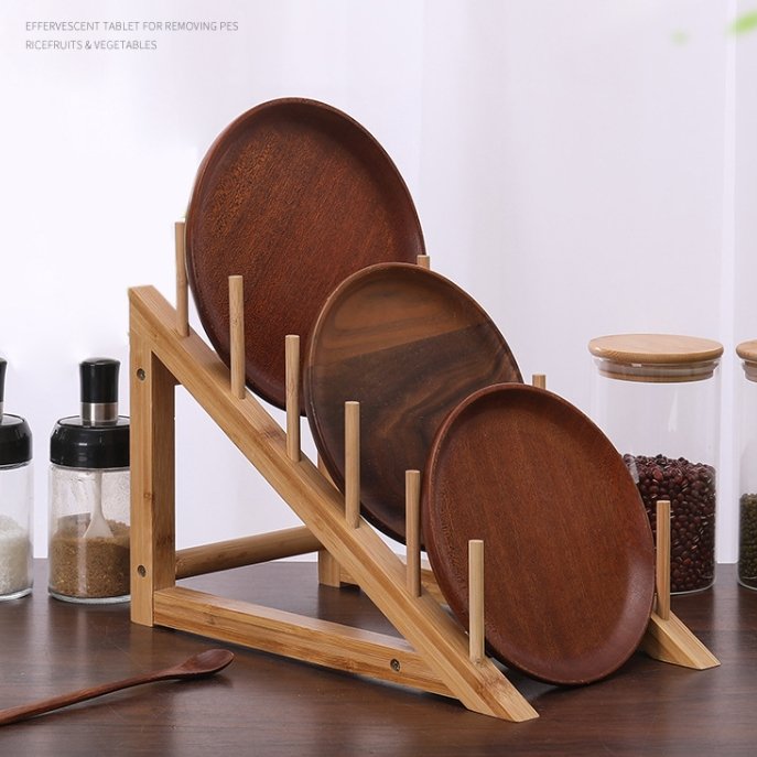 Hot Selling Bamboo Dish Drying Rack Factory Direct Kitchen Organizer with Pot Lid Holder and Plate Rack for Tableware Storage