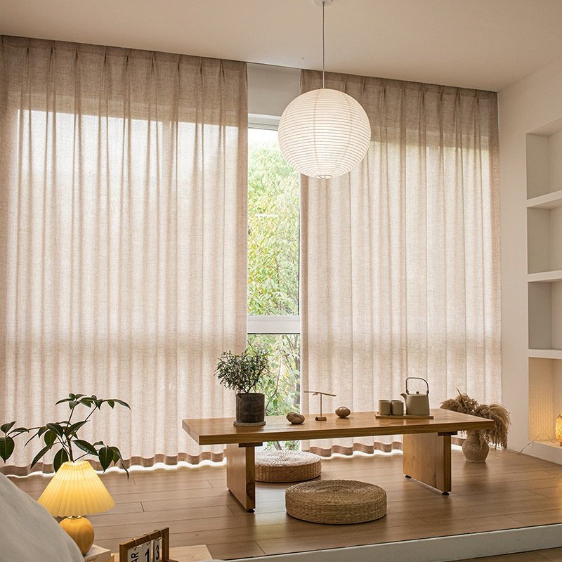 Modern Grommet Linen Sheer Voile Curtains Plain Fabric Roll for Living Bedroom Decoration China Wholesaler's Curtain
