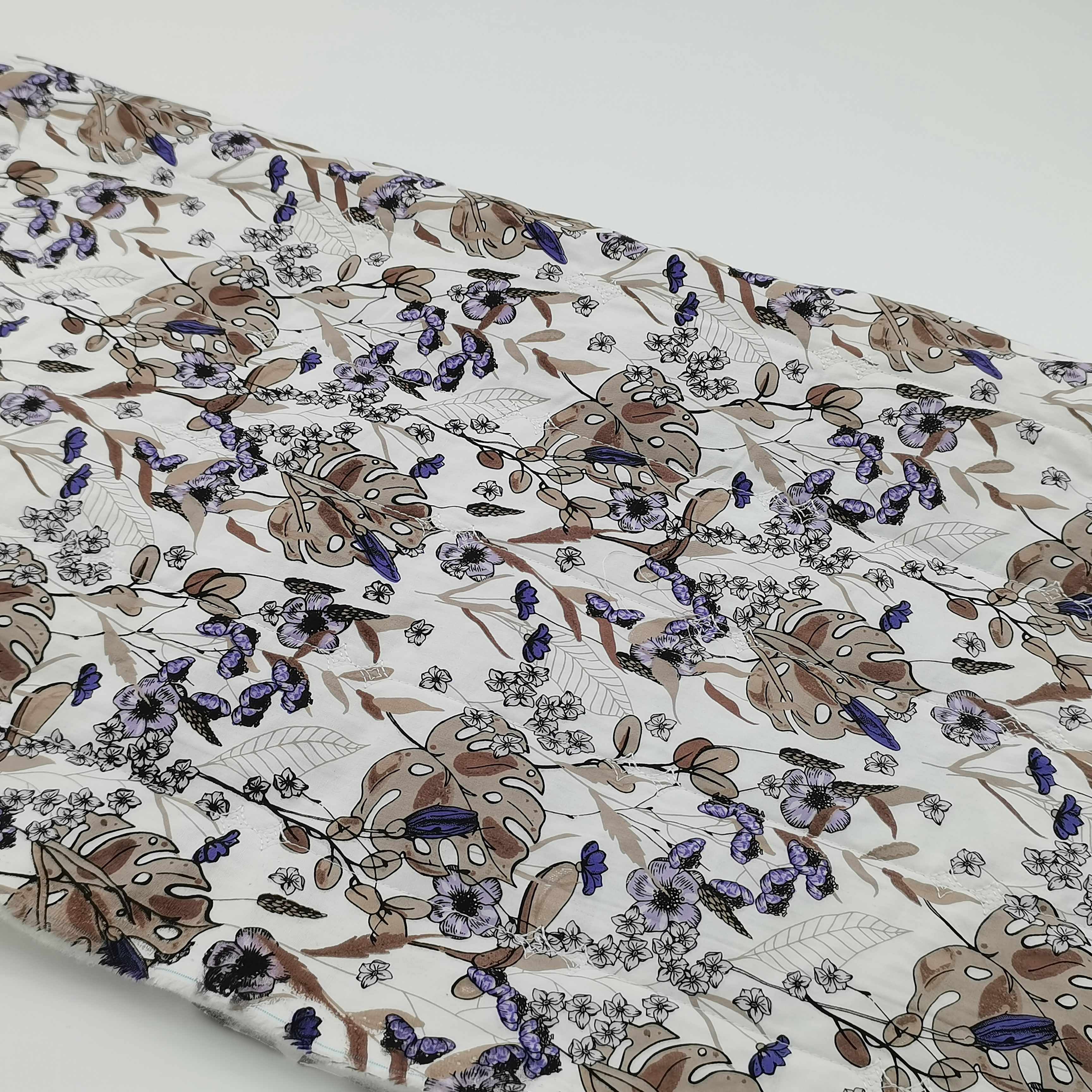 Breathable flower printing 6.75cm line design quilted cotton fabric for light coat