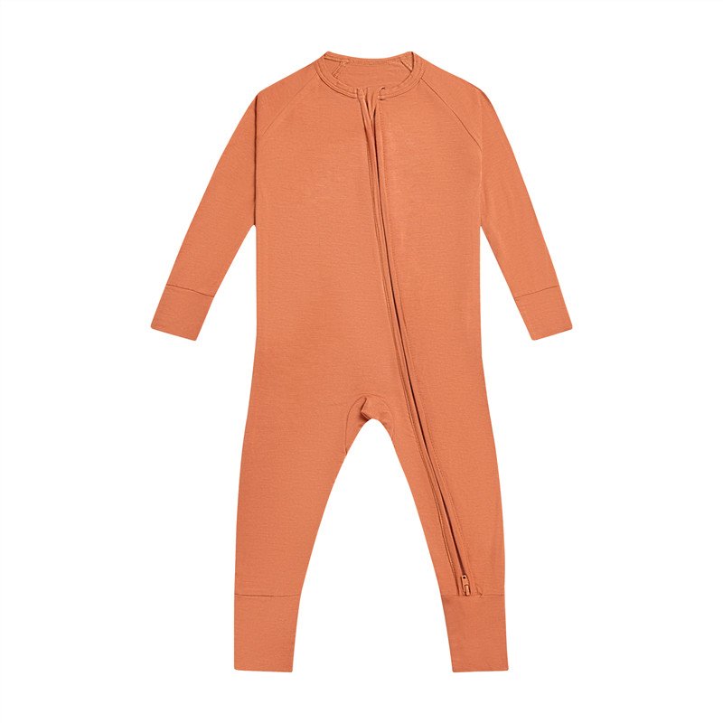 RTS Bamboo Zipper Baby Pajamas Newborn Baby Clothes Clothing Natural Fabric Plain Solid bamboo sleeper Long Sleeves
