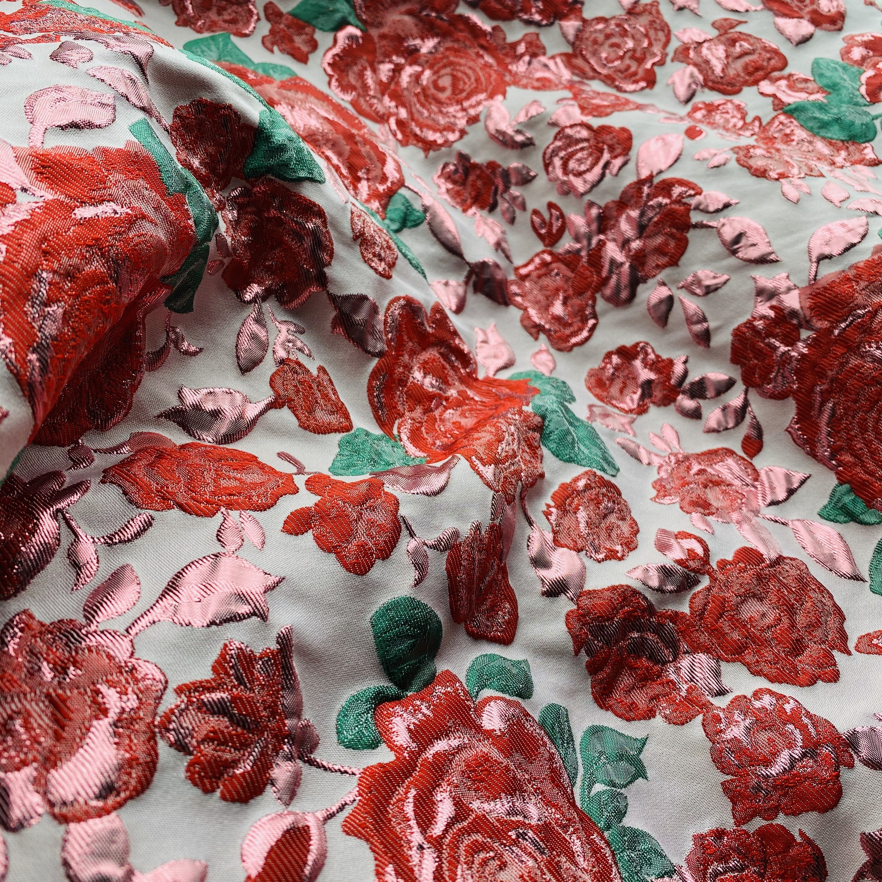 100%POLYESTER DESIGNER customize metallic FABRIC beautiful 3D pattern floral Jacquard brocade fabric materials for dress making
