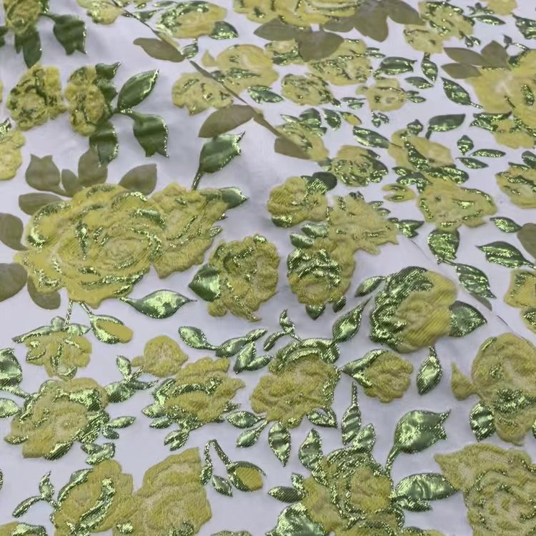 100%POLYESTER DESIGNER customize metallic FABRIC beautiful 3D pattern floral Jacquard brocade fabric materials for dress making