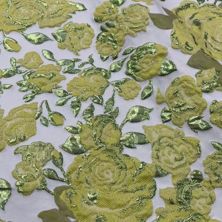 100%POLYESTER DESIGNER customize metallic FABRIC beautiful 3D pattern floral Jacquard brocade fabric materials for dress making