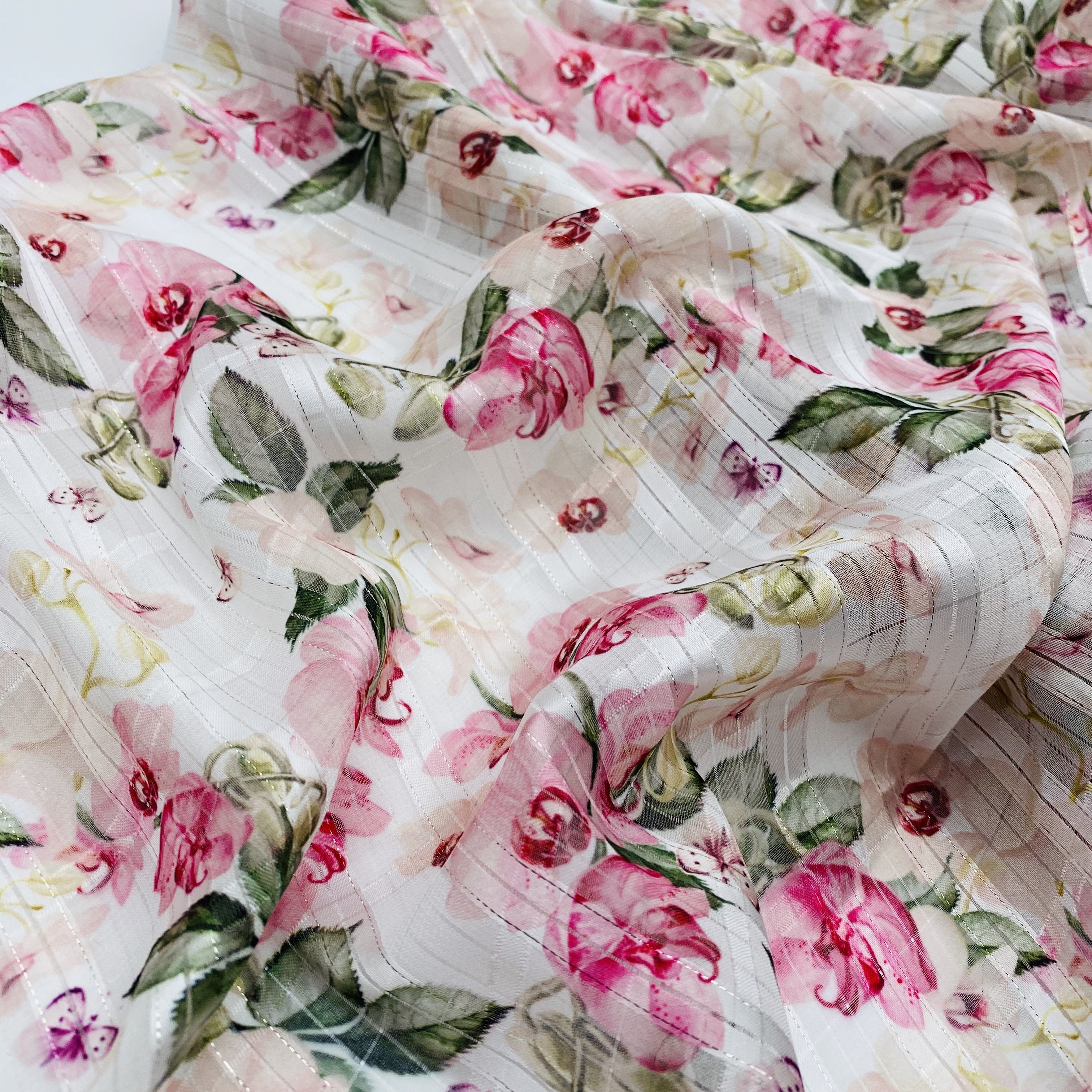 textile suppliers wholesale stripe polyester metallic design chiffon fabric flower digital printing fabric for clothing