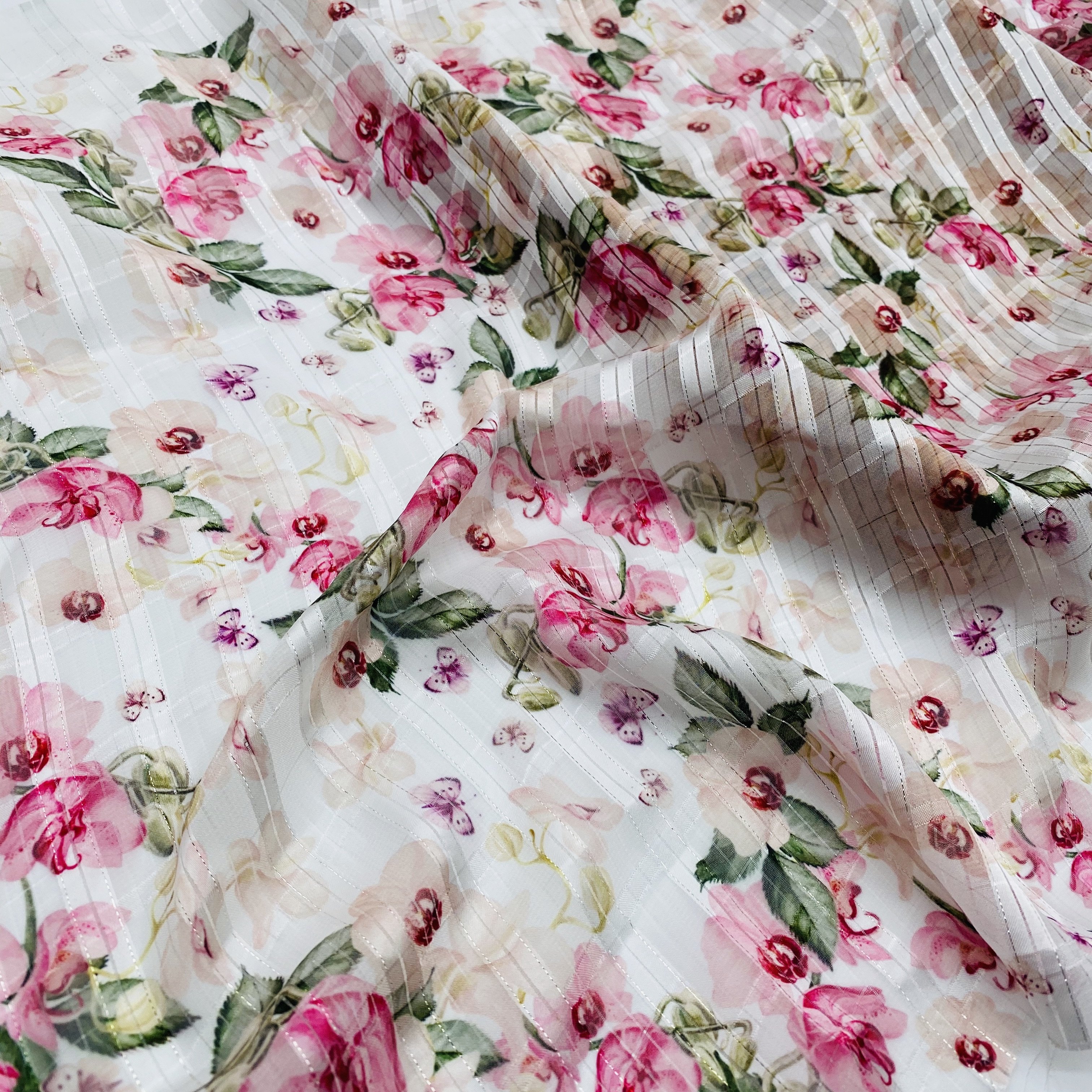 textile suppliers wholesale stripe polyester metallic design chiffon fabric flower digital printing fabric for clothing