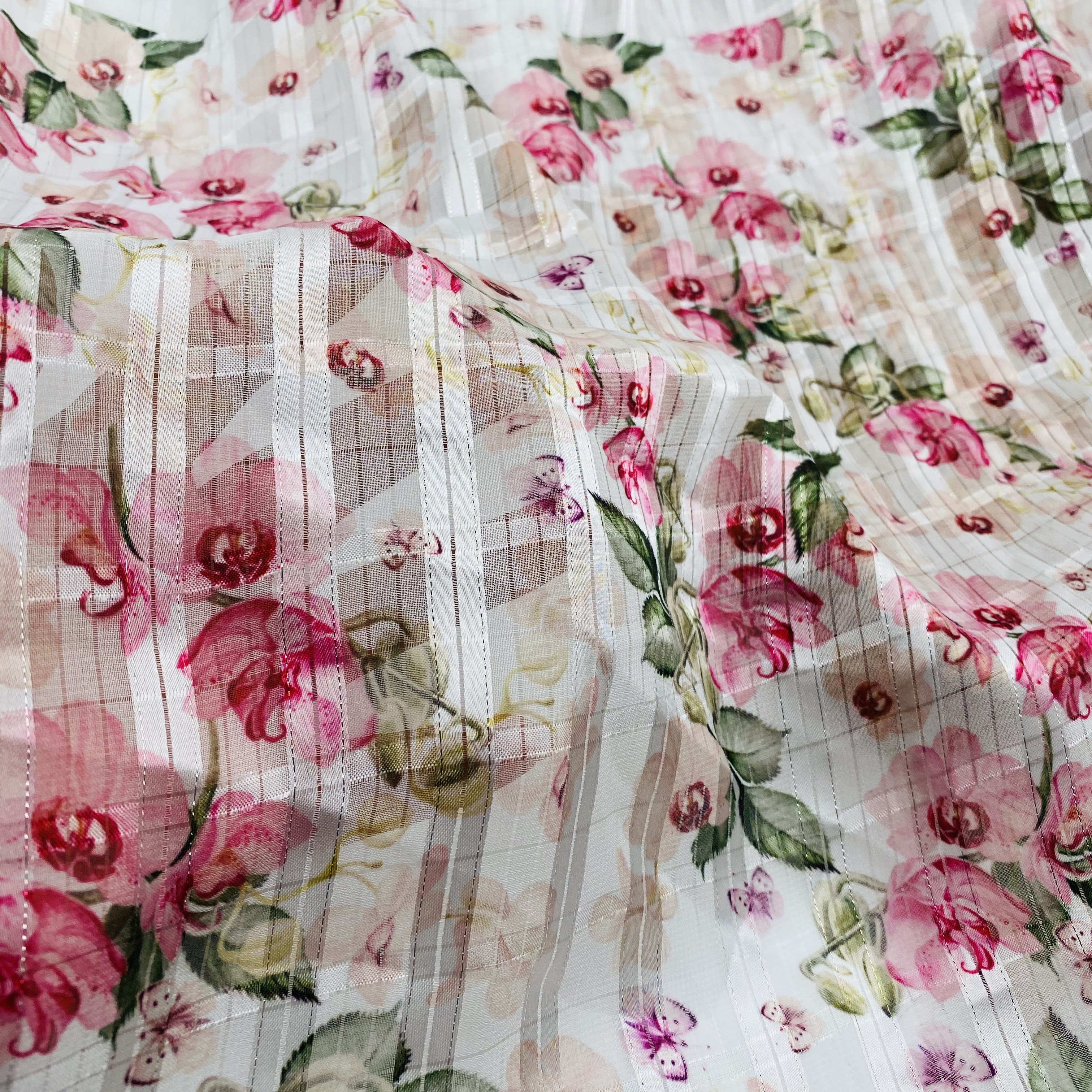 textile suppliers wholesale stripe polyester metallic design chiffon fabric flower digital printing fabric for clothing