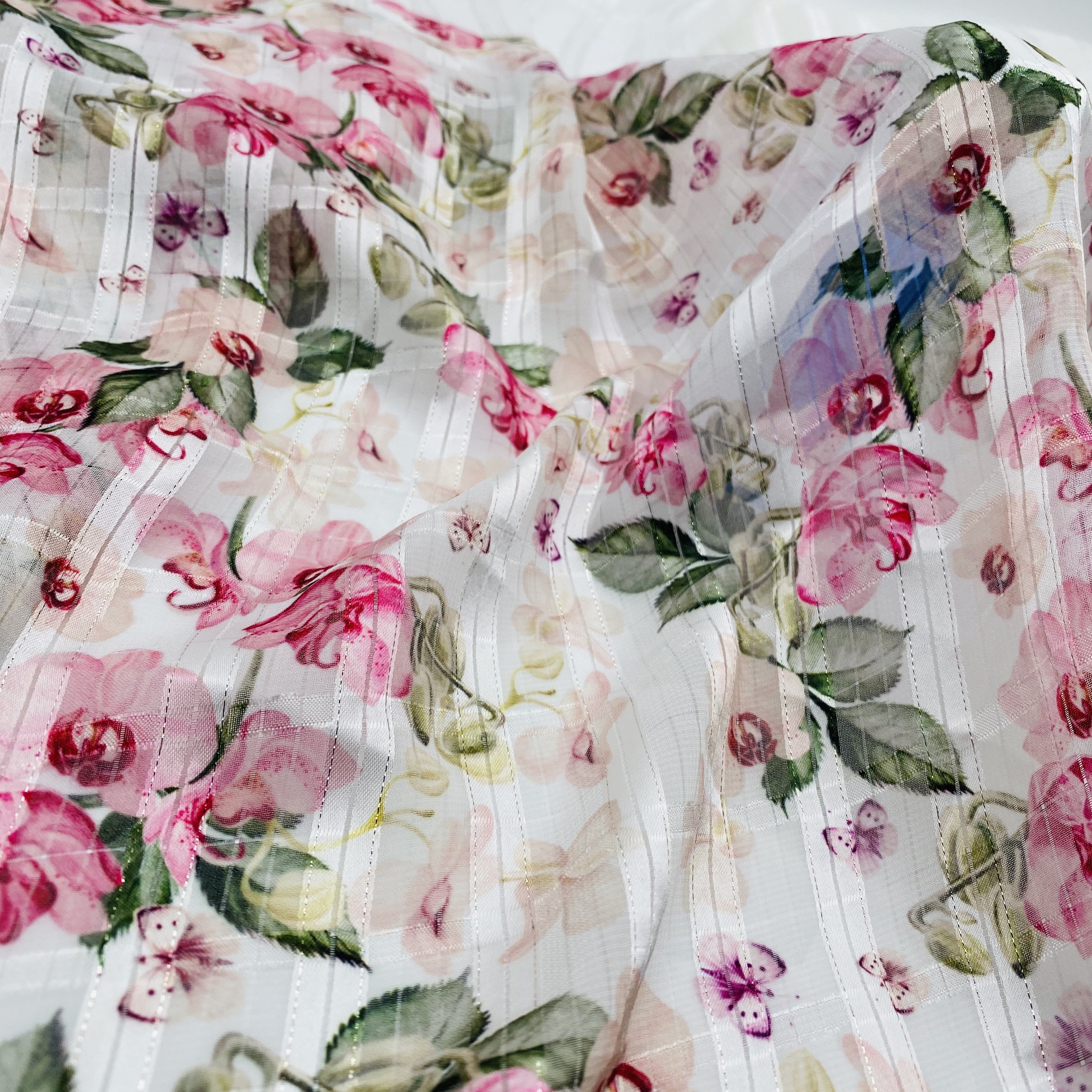 textile suppliers wholesale stripe polyester metallic design chiffon fabric flower digital printing fabric for clothing