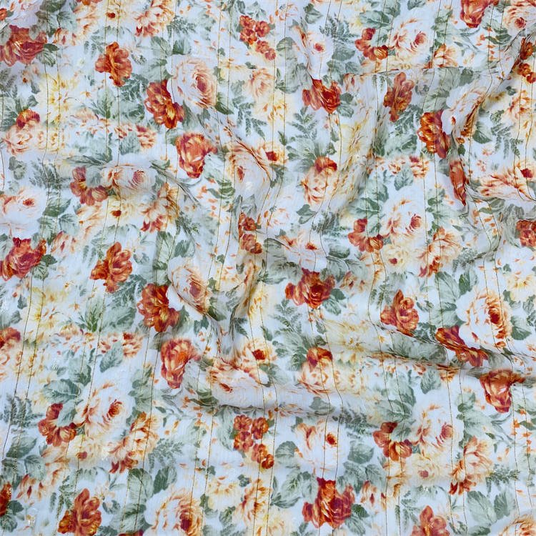 high end fabric supplier metallic stripe chiffon fabric printing for lady's dress and garments
